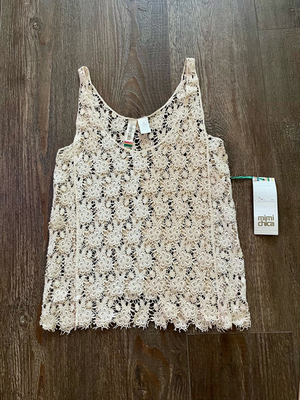 Mimi Chica Cream Floral Crochet Camisole Tank